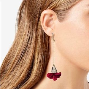 Gold-Toned Red Fabric Floral Drop Earrings